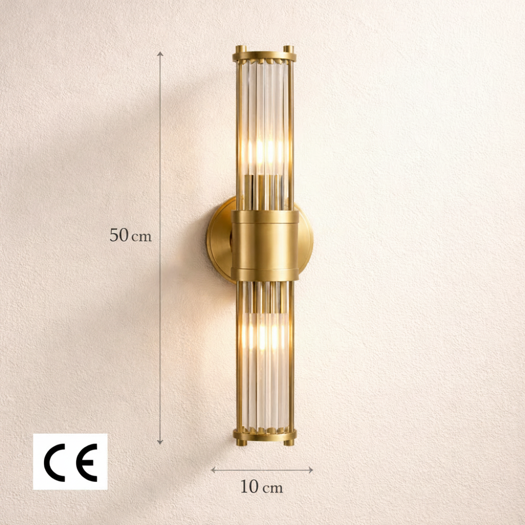Vägglampa Kristall Guld Milan – K9 Glas & Metall 50H x 10D