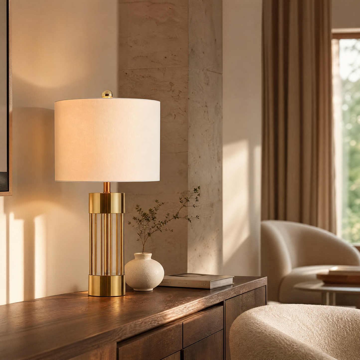 Bordslampa Guld med Tygskärm Aurelia – H 68 × B 38 cm