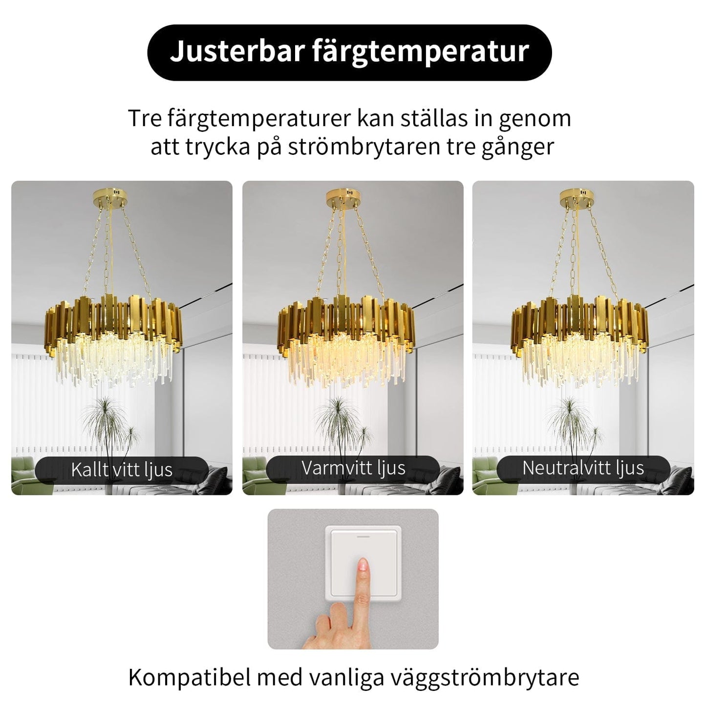 Mandset Kristallkrona Vienna 50 cm – Modern Guld & K9 Kristall