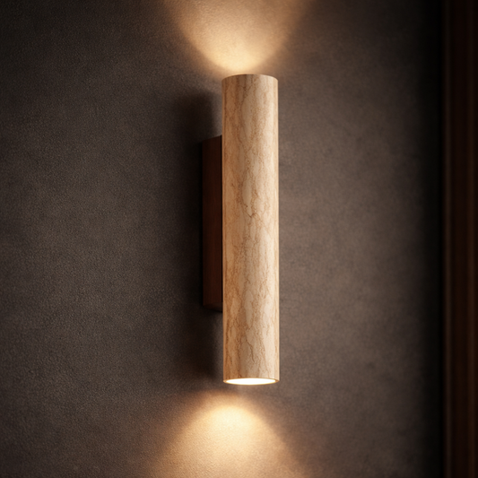 Vägglampa Travertin – Vintage Natursten & Trä Vägglykta