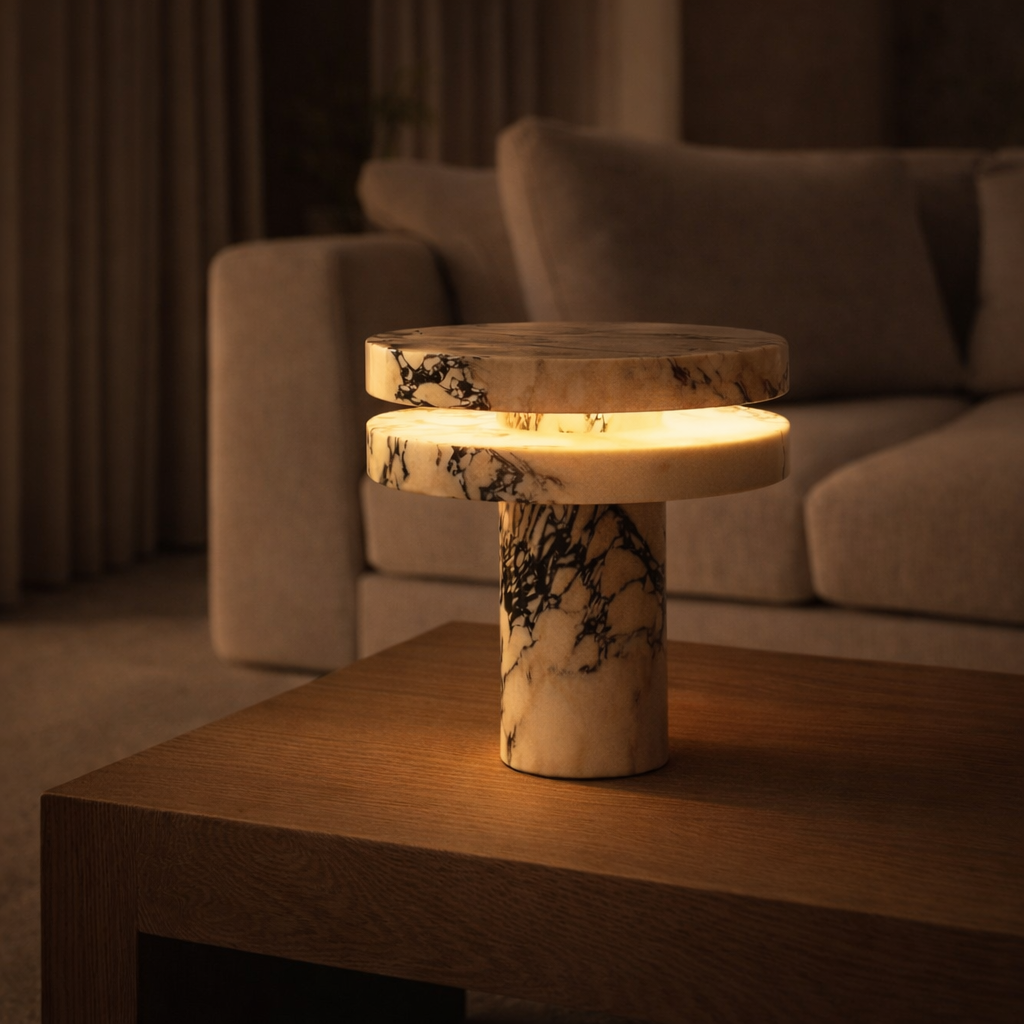 Bordlampa Marmor Roma – Premium design i massiv marmor Ø 30 × 35 cm