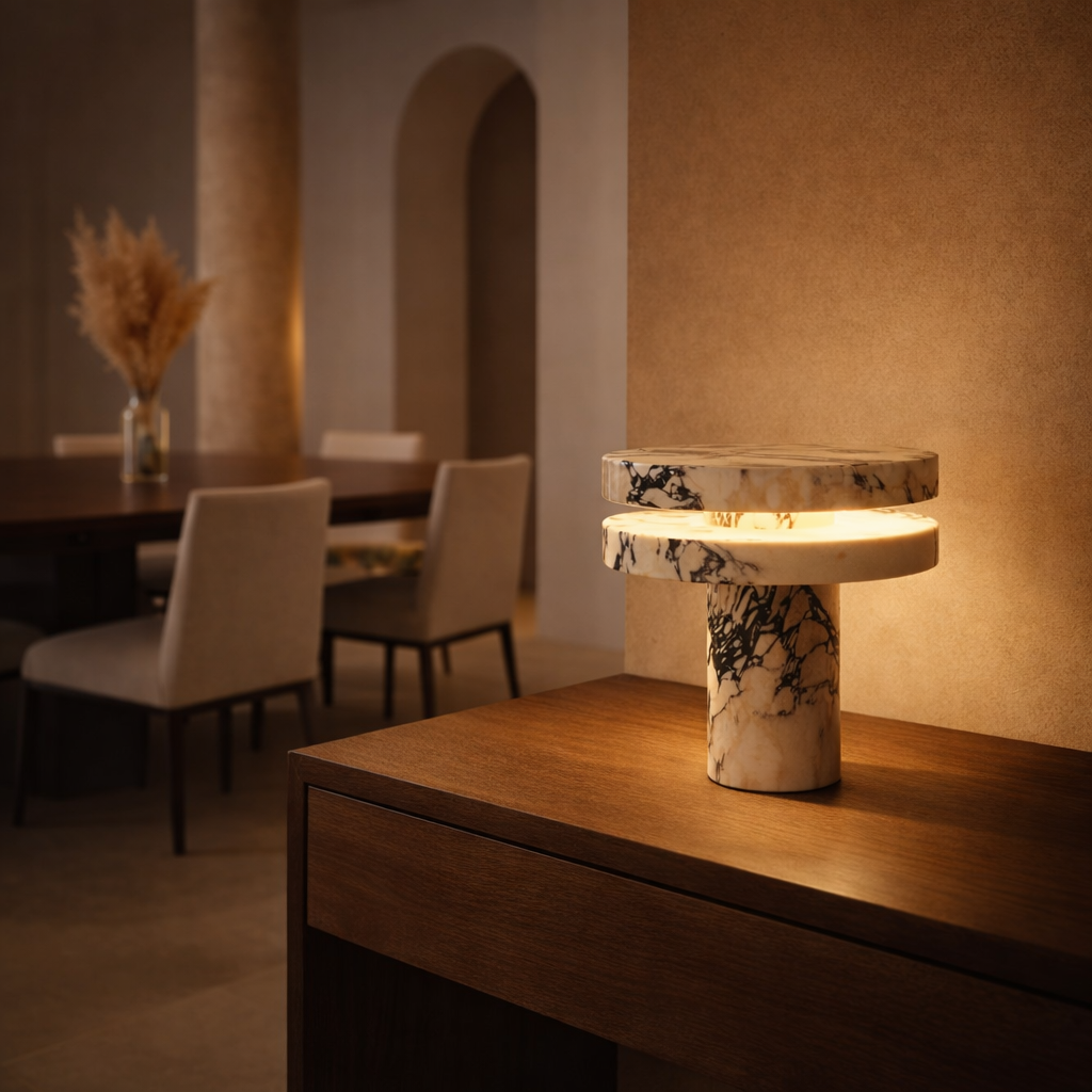 Bordlampa Marmor Roma – Premium design i massiv marmor Ø 30 × 35 cm