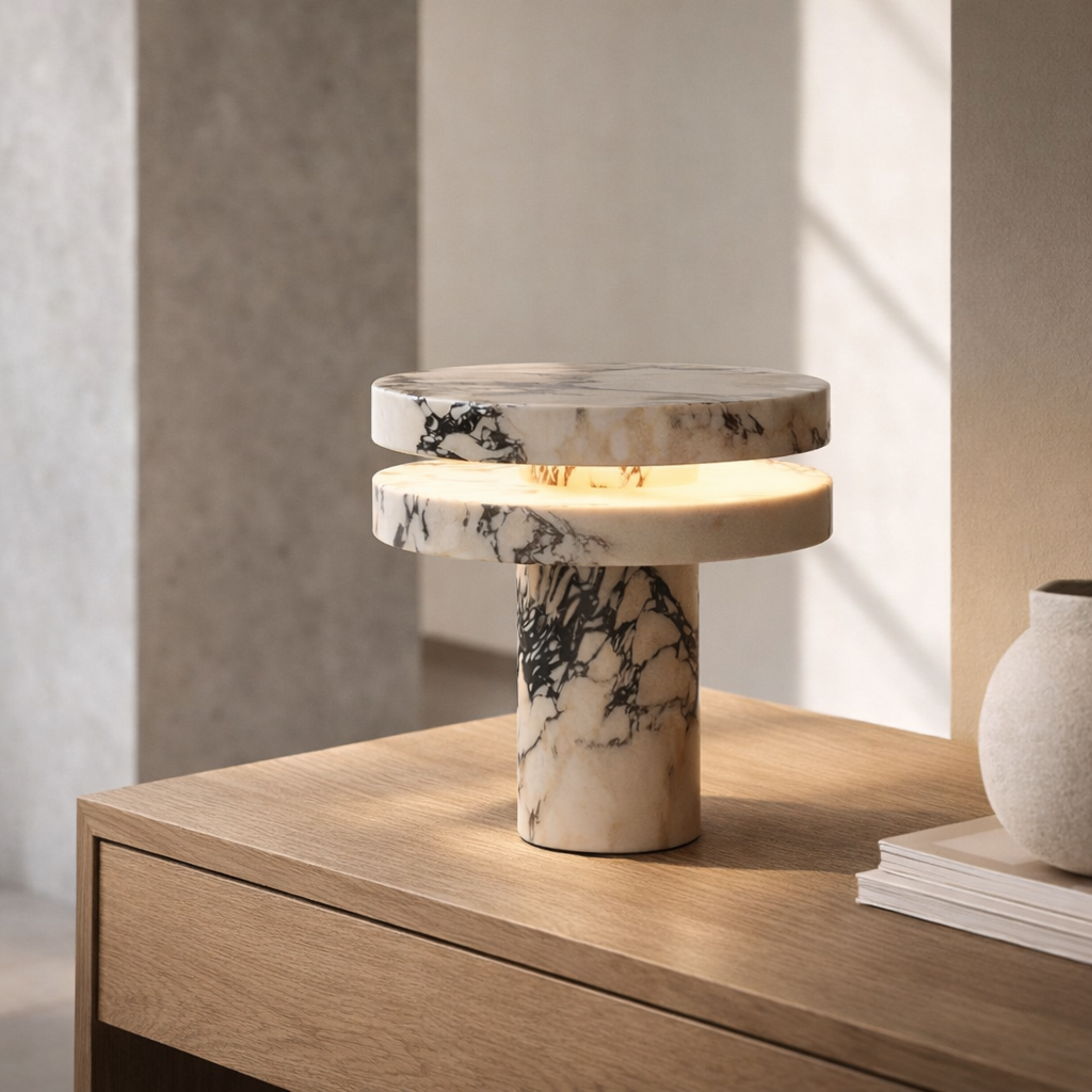 Bordlampa Marmor Roma – Premium design i massiv marmor Ø 30 × 35 cm