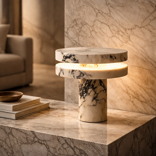 Bordlampa Marmor Roma – Premium design i massiv marmor Ø 30 × 35 cm