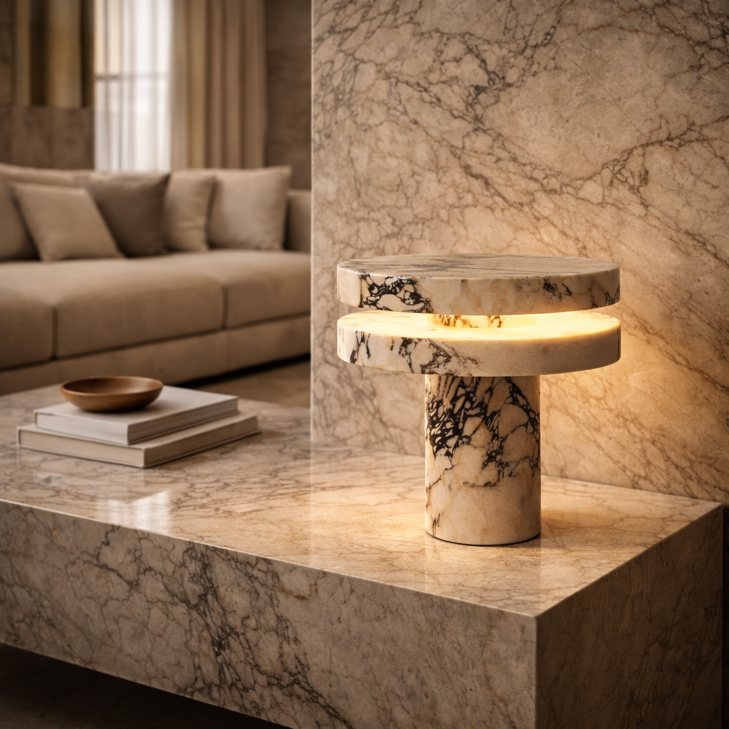 Bordlampa Marmor Roma – Premium design i massiv marmor Ø 30 × 35 cm