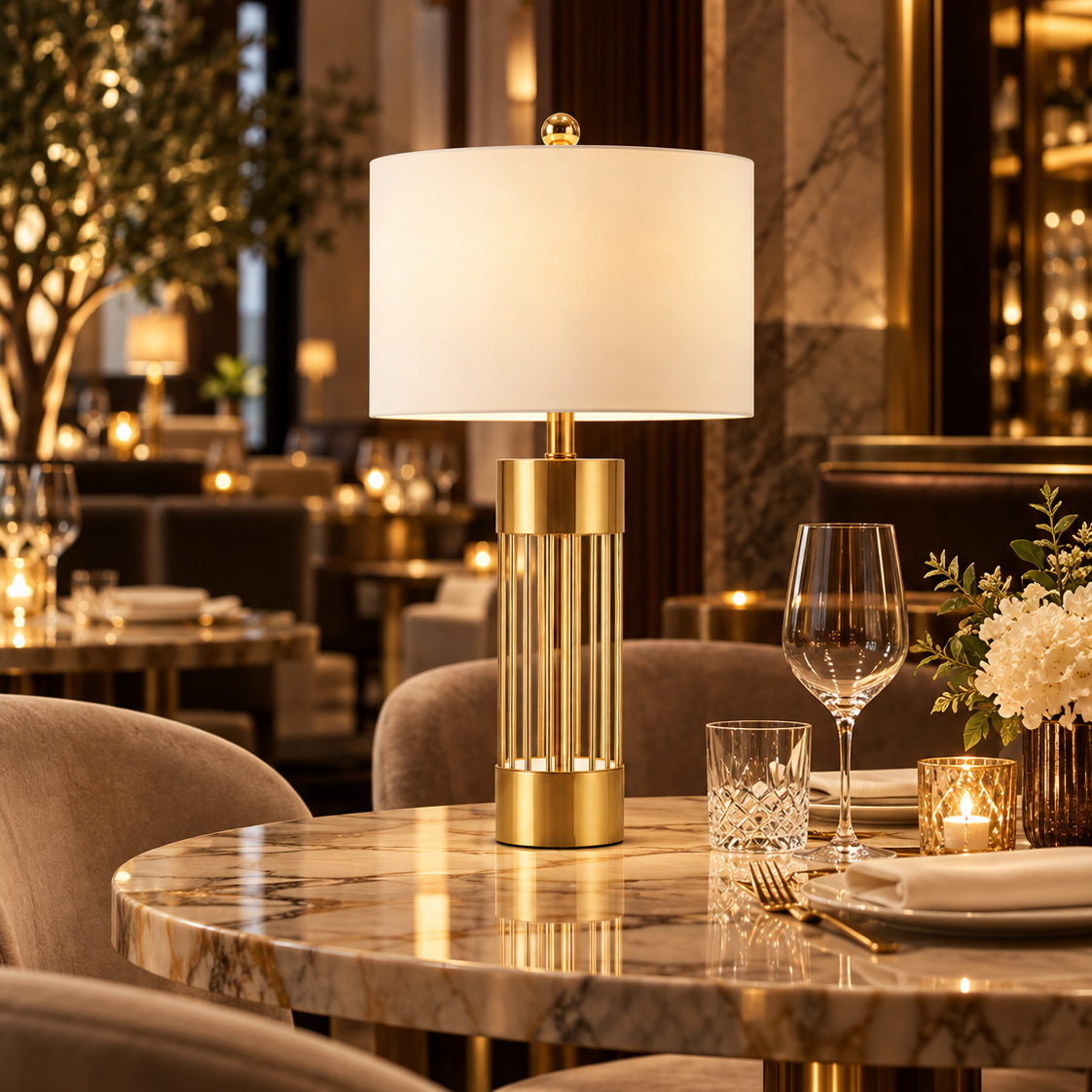 Bordslampa Guld med Tygskärm Aurelia – H 68 × B 38 cm