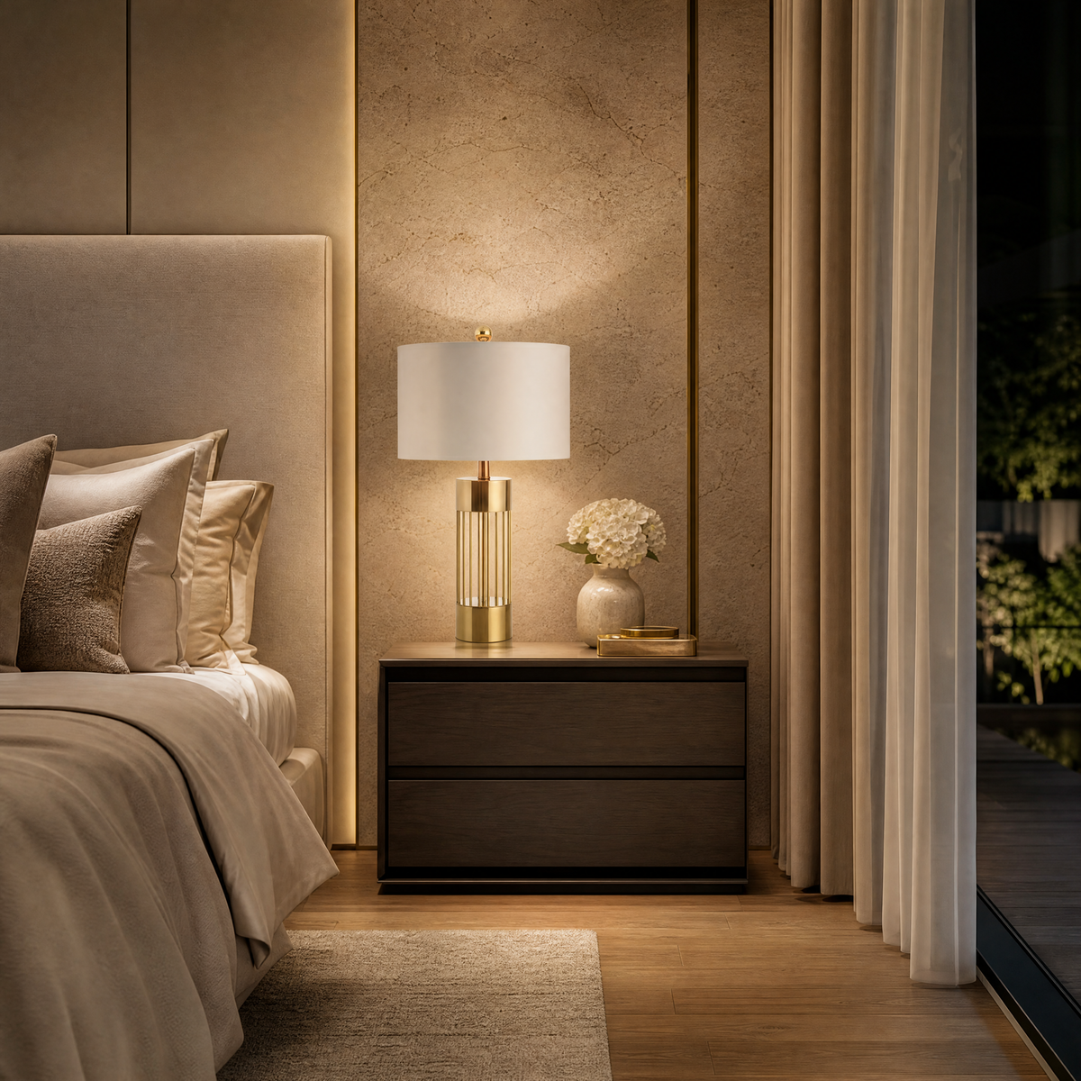 Bordslampa Guld med Tygskärm Aurelia – H 68 × B 38 cm