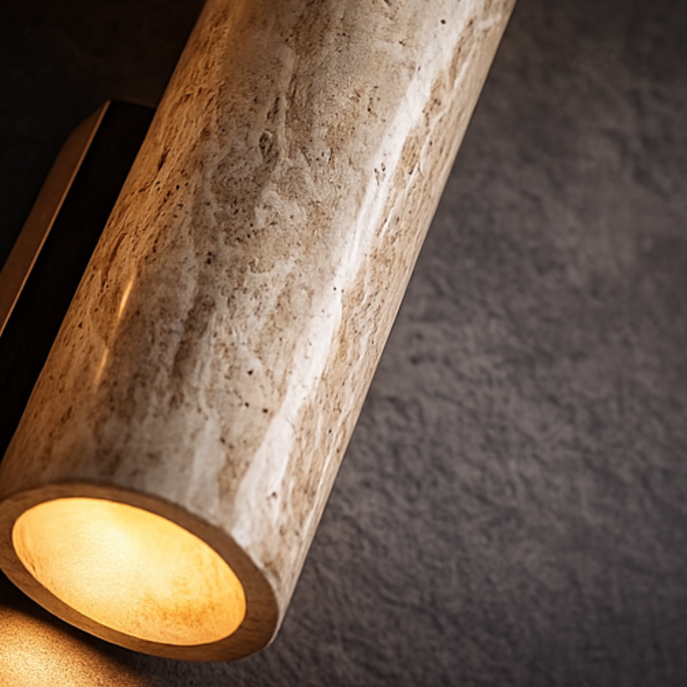 Vägglampa Travertin – Vintage Natursten & Trä Vägglykta
