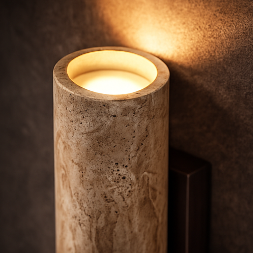 Vägglampa Travertin – Vintage Natursten & Trä Vägglykta