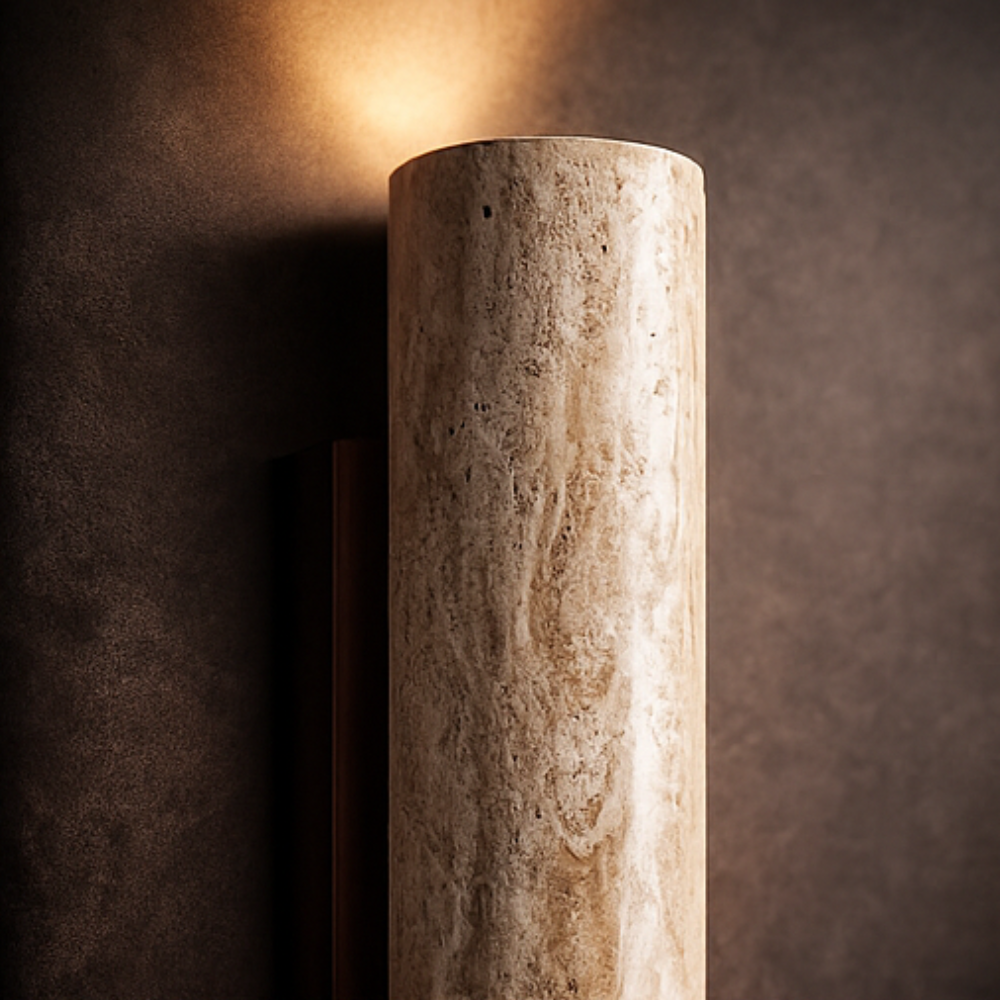 Vägglampa Travertin – Vintage Natursten & Trä Vägglykta