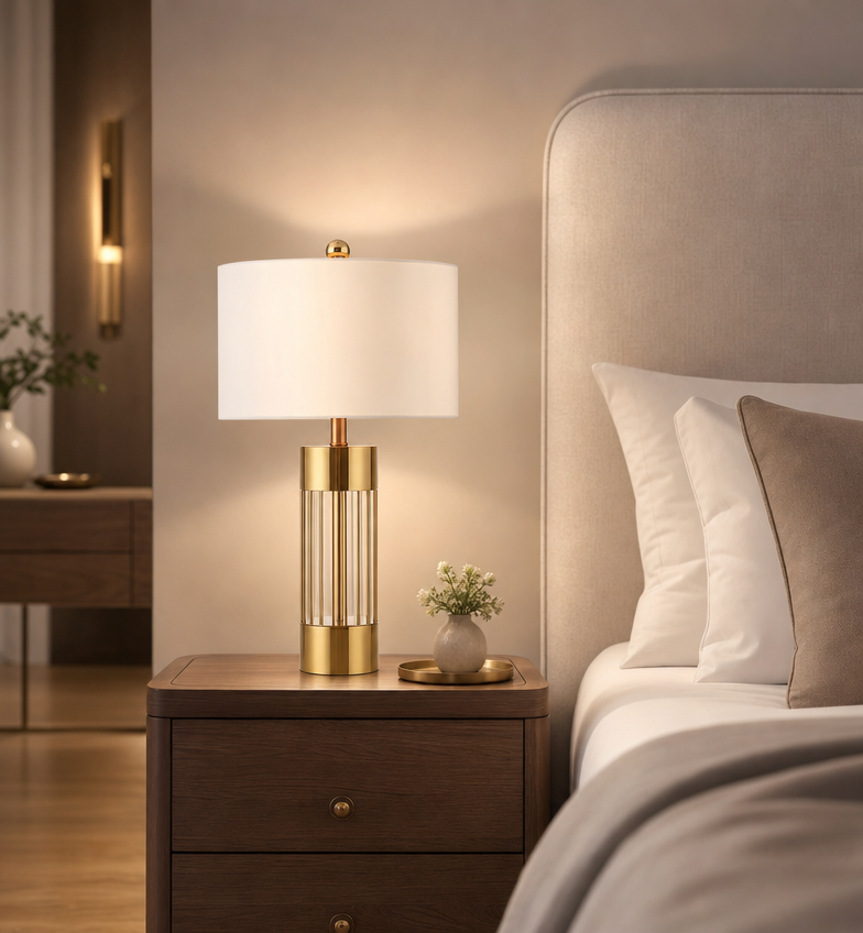 Bordslampa Guld med Tygskärm Aurelia – H 68 × B 38 cm