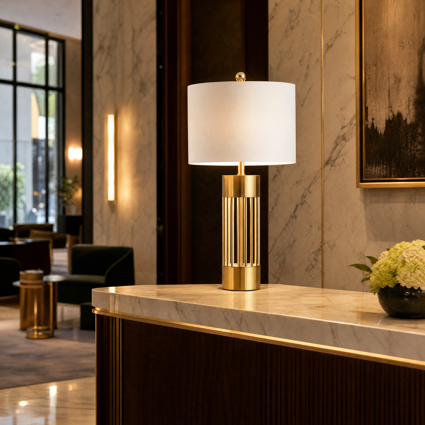 Bordslampa Guld med Tygskärm Aurelia – H 68 × B 38 cm
