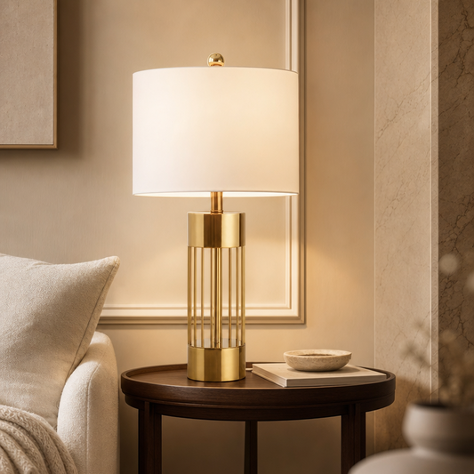 Bordslampa Guld med Tygskärm Aurelia – H 68 × B 38 cm