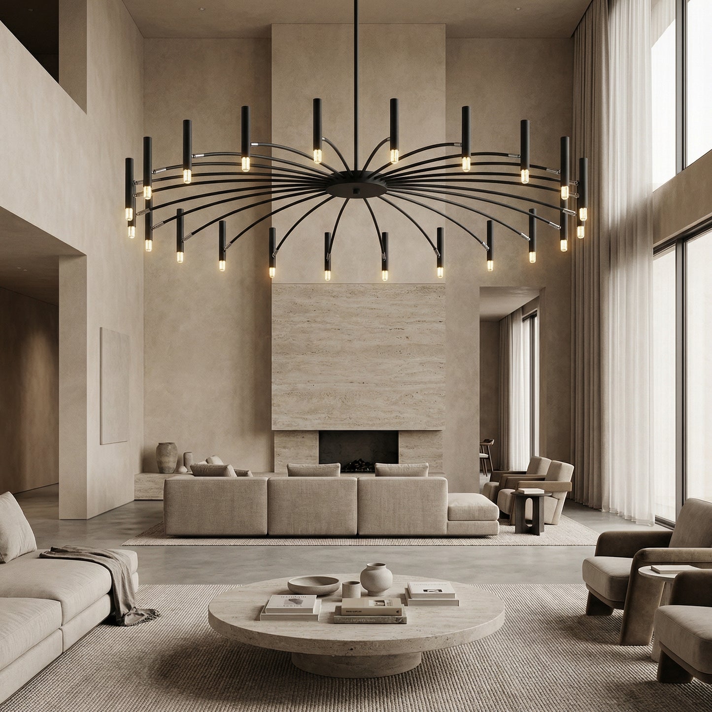 Stor Taklampa Svart 135 CM - Taklampa Venice Med Roterbara Armar