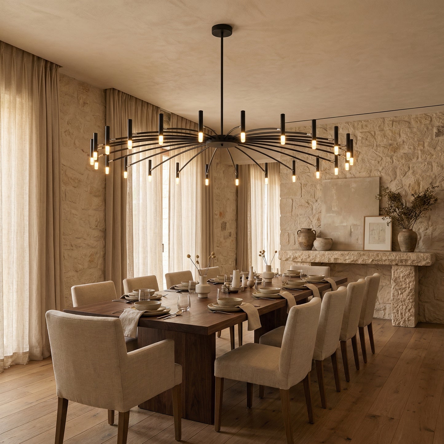 Stor Taklampa Svart 135 CM - Taklampa Venice Med Roterbara Armar