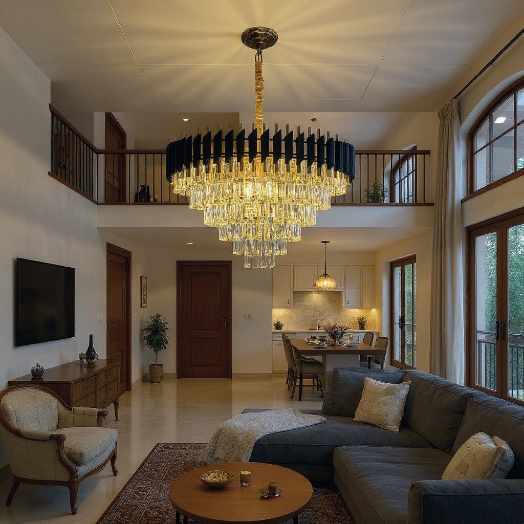 Mandset Kristallkrona Eclipse Black – Modern Svart Lampa med K9 Kristall 75 cm