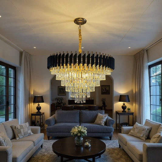 Mandset Kristallkrona Eclipse Black – Modern Svart Lampa med K9 Kristall 75 cm