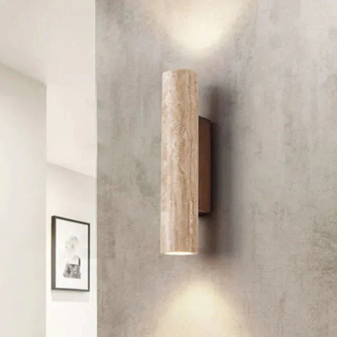 Mandset Vägglampa Travertin – Vintage Natursten & Trä Vägglykta