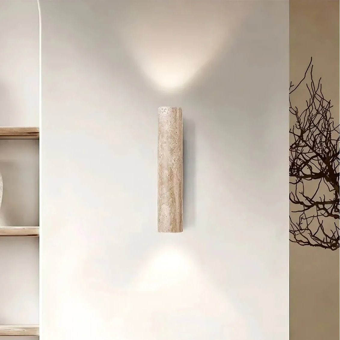 Mandset Vägglampa Travertin – Vintage Natursten & Trä Vägglykta