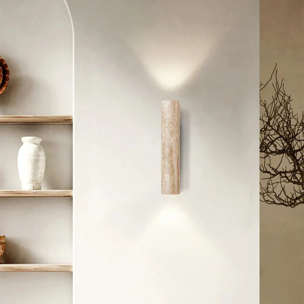 Mandset Vägglampa Travertin – Vintage Natursten & Trä Vägglykta