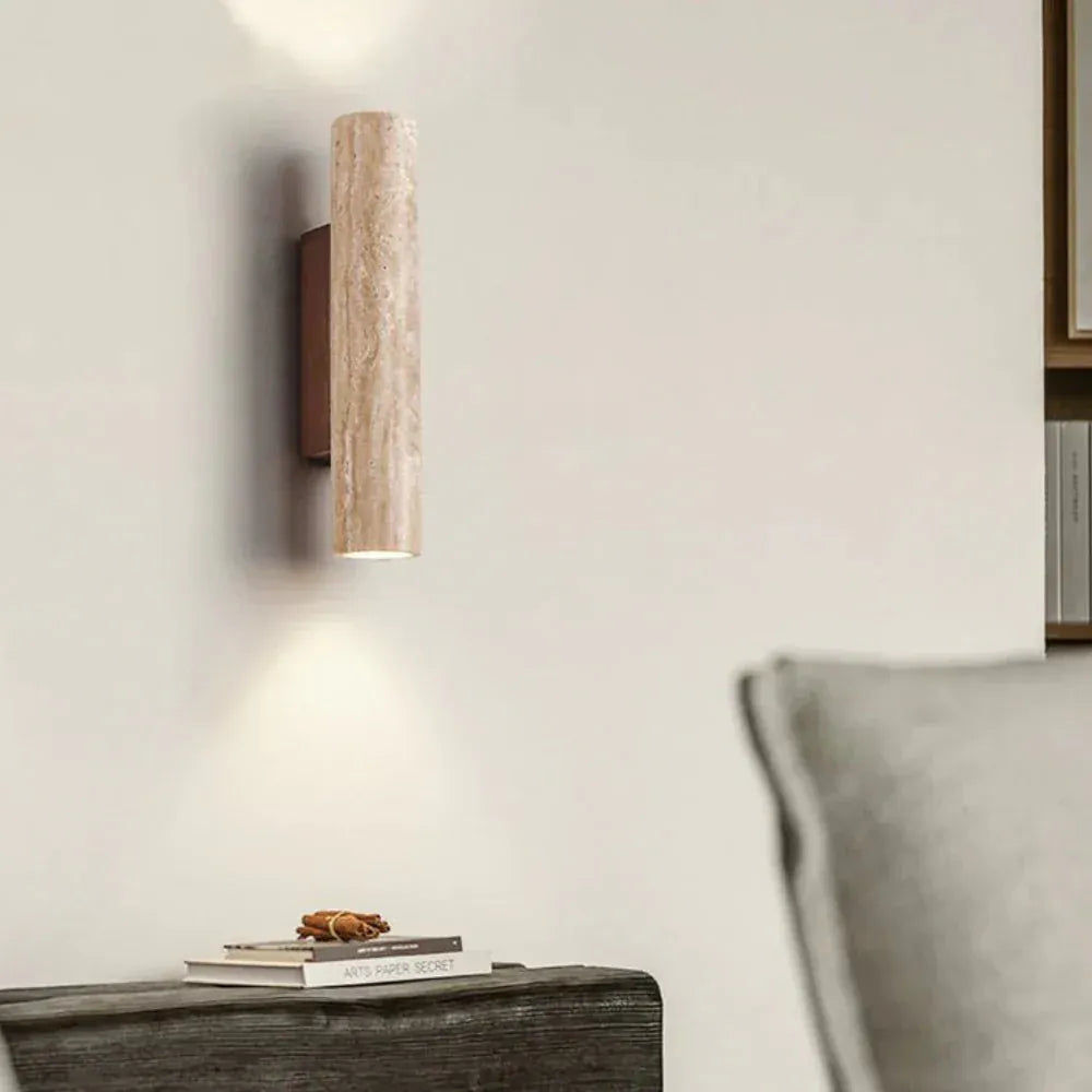 Mandset Vägglampa Travertin – Vintage Natursten & Trä Vägglykta